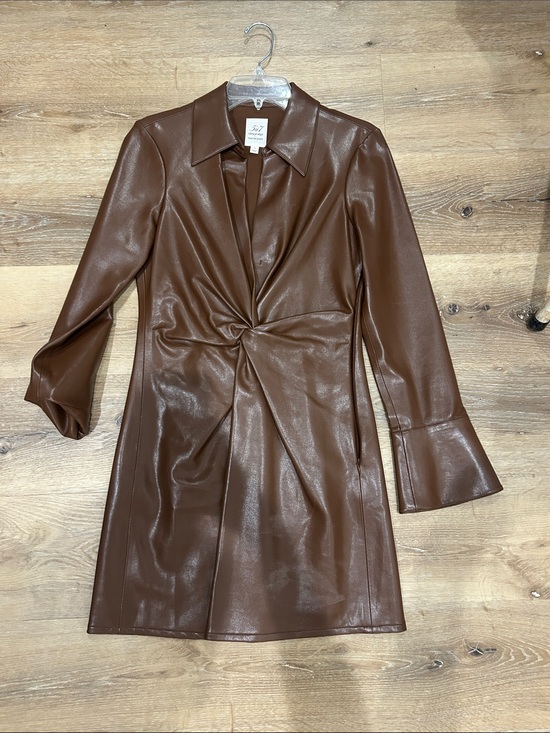 cinq a sept Tops - Faux Leather Twist Front Dress Coat in Brown - Unbranded